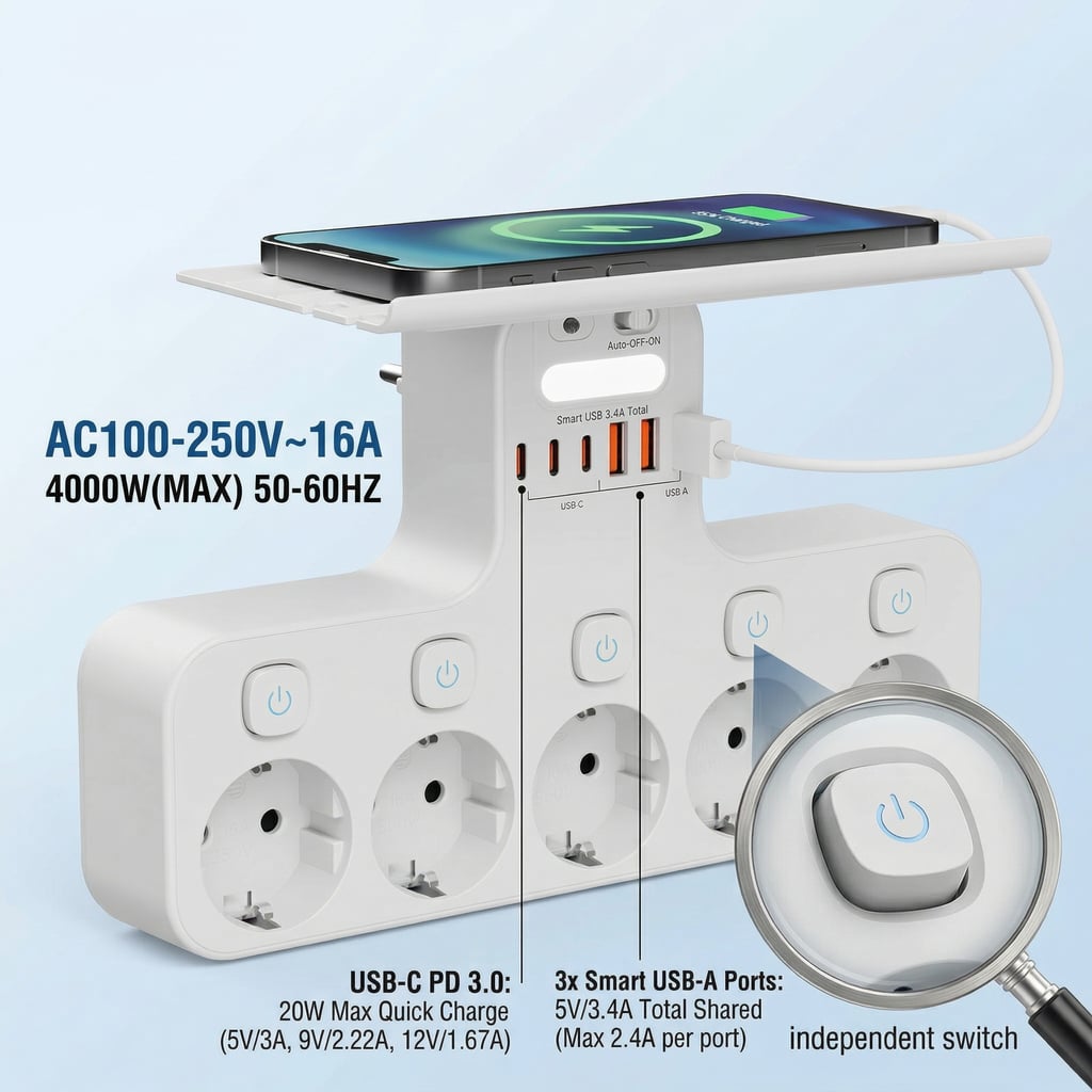 Wall Power Strip EU Plug Indep - Phone Accessories Hooks incelemesi ve fiyatı