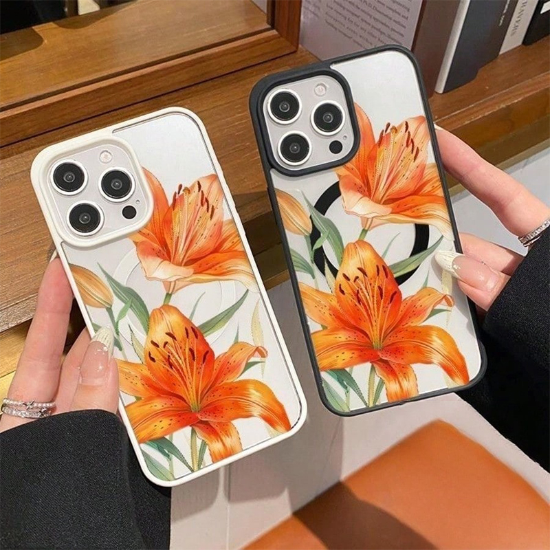 Orange Lily-Patterned Magnetic - Magnetic Phone Case incelemesi ve fiyatı