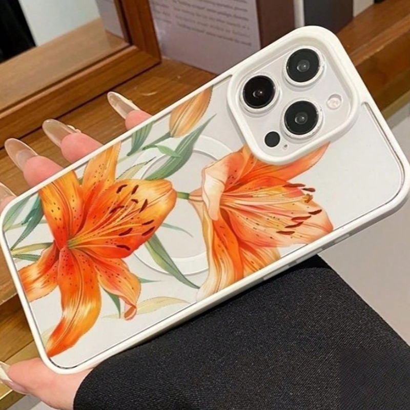 Orange Lily-Patterned Magnetic - Magnetic Phone Case incelemesi ve fiyatı