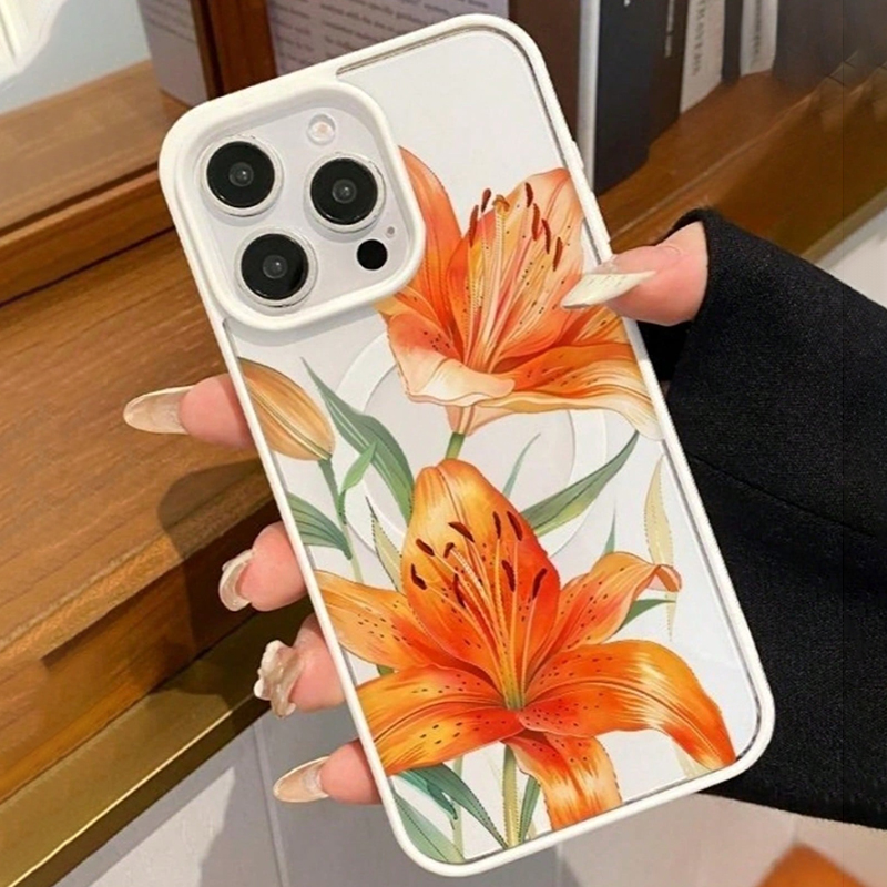 Orange Lily-Patterned Magnetic - Magnetic Phone Case incelemesi ve fiyatı